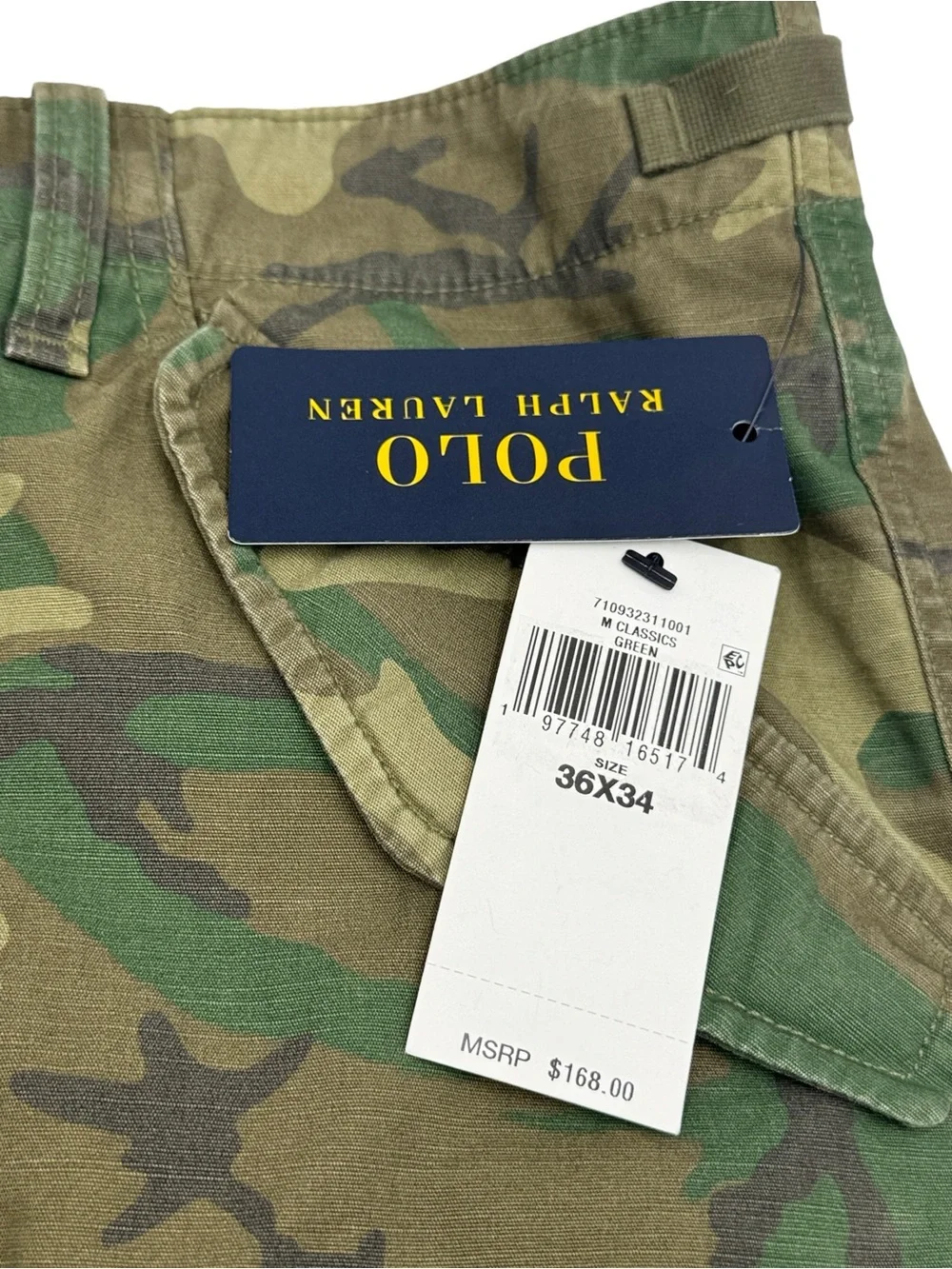 NWT Polo Ralph Lauren Men’s Slim Fit Camo Canvas Cargo Pants Size 36 x 34